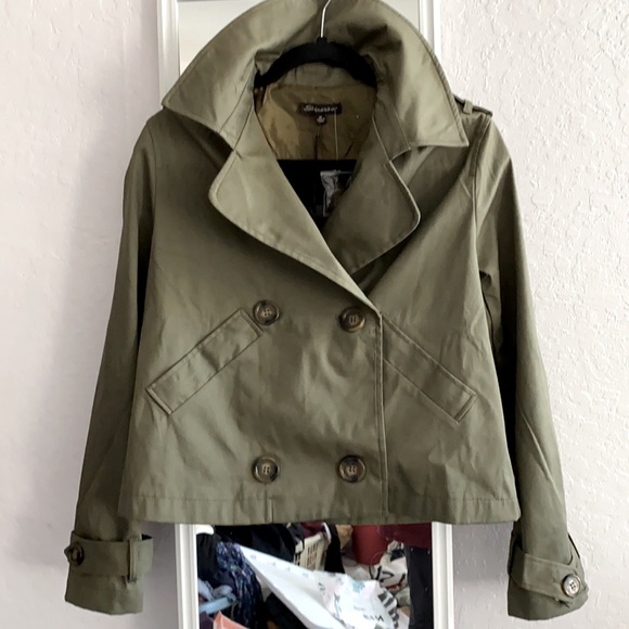 Shine star double breasted cropped olive jacket medium. New with tags! - Picture 6 of 7